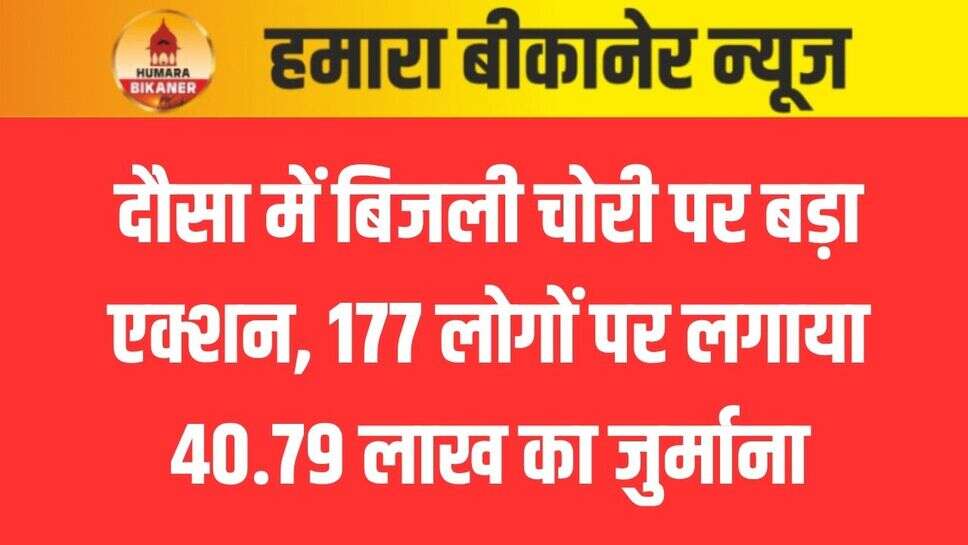 दौसा में बिजली चोरी पर बड़ा एक्शन, 177 लोगों पर लगाया 40.79 लाख का जुर्माना