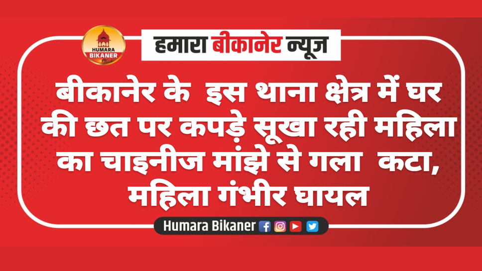 बीकानेर के इस थाना क्षेत्र में घर की छत पर कपड़े सूखा रही महिला का चाइनीज मांझे से गला कटा, महिला गंभीर घायल