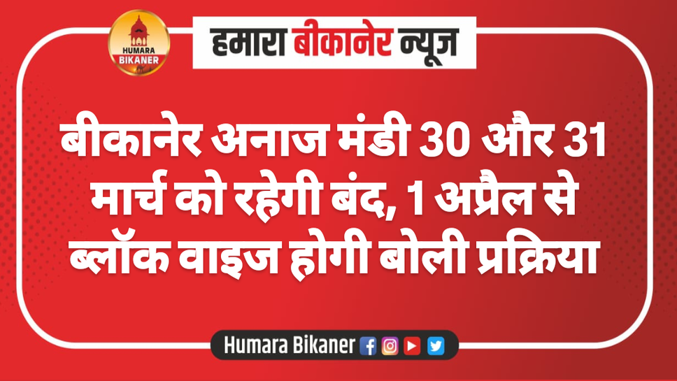 बीकानेर अनाज मंडी 30 और 31 मार्च को रहेगी बंद, 1 अप्रैल से ब्लॉक वाइज होगी बोली प्रक्रिया