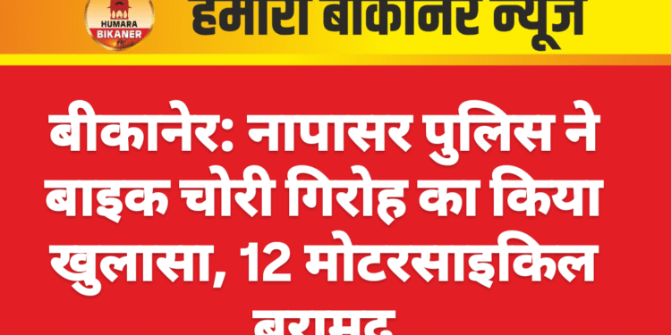 बीकानेर: नापासर पुलिस ने बाइक चोरी गिरोह का किया खुलासा, 12 मोटरसाइकिल बरामद