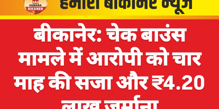 बीकानेर: चेक बाउंस मामले में आरोपी को चार माह की सजा और ₹4.20 लाख जुर्माना
