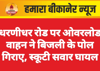 धरणीधर रोड पर ओवरलोड वाहन ने बिजली के पोल गिराए, स्कूटी सवार घायल