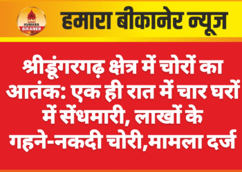 श्रीडूंगरगढ़ क्षेत्र में चोरों का आतंक: एक ही रात में चार घरों में सेंधमारी, लाखों के गहने-नकदी चोरी,मामला दर्ज