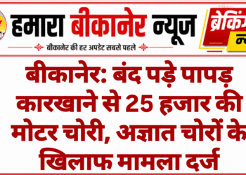 बीकानेर: बंद पड़े पापड़ कारखाने से 25 हजार की मोटर चोरी, अज्ञात चोरों के खिलाफ मामला दर्ज