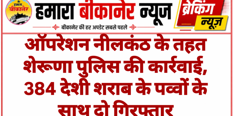 ऑपरेशन नीलकंठ के तहत शेरूणा पुलिस की कार्रवाई, 384 देशी शराब के पव्वों के साथ दो गिरफ्तार
