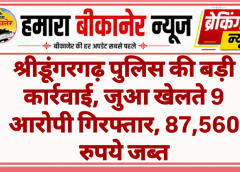 श्रीडूंगरगढ़ पुलिस की बड़ी कार्रवाई, जुआ खेलते 9 आरोपी गिरफ्तार, 87,560 रुपये जब्त