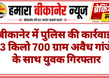 बीकानेर में पुलिस की कार्रवाई, 3 किलो 700 ग्राम अवैध गांजे के साथ युवक गिरफ्तार