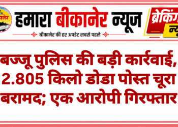 बज्जू पुलिस की बड़ी कार्रवाई, 2.805 किलो डोडा पोस्त चूरा बरामद; एक आरोपी गिरफ्तार