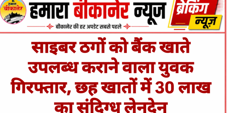 साइबर ठगों को बैंक खाते उपलब्ध कराने वाला युवक गिरफ्तार, छह खातों में 30 लाख का संदिग्ध लेनदेन