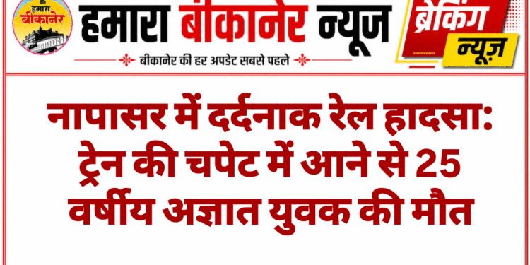 नापासर में दर्दनाक रेल हादसा: ट्रेन की चपेट में आने से 25 वर्षीय अज्ञात युवक की मौत