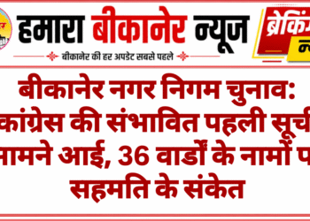 बीकानेर नगर निगम चुनाव: कांग्रेस की संभावित पहली सूची सामने आई, 36 वार्डों के नामों पर सहमति के संकेत