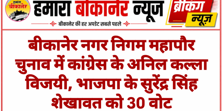 बीकानेर नगर निगम महापौर चुनाव में कांग्रेस के अनिल कल्ला विजयी, भाजपा के सुरेंद्र सिंह शेखावत को 30 वोट