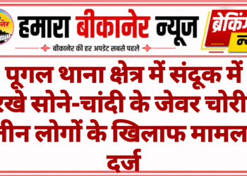 पूगल थाना क्षेत्र में संदूक में रखे सोने-चांदी के जेवर चोरी, तीन लोगों के खिलाफ मामला दर्ज